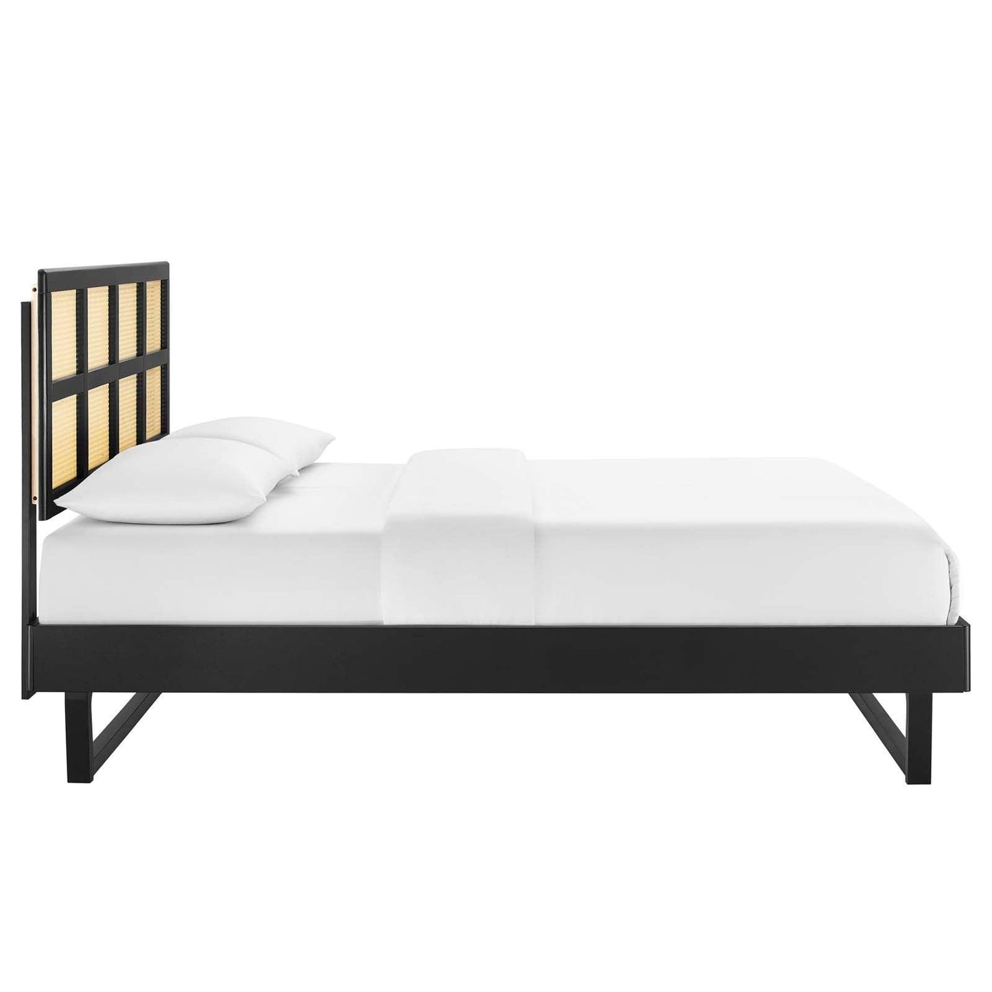 Modway Sidney Cane and Wood King Platform Bed With Angular Legs FredCo