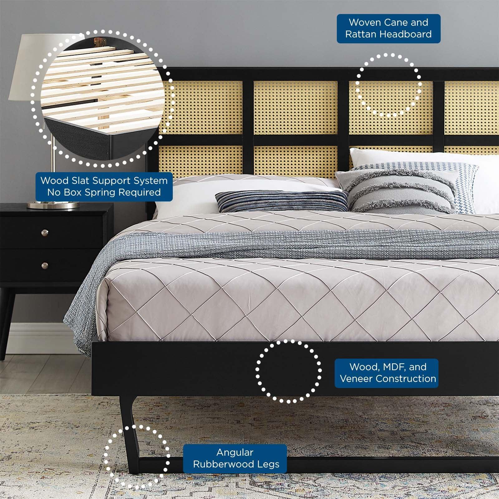 Modway Sidney Cane and Wood King Platform Bed With Angular Legs FredCo
