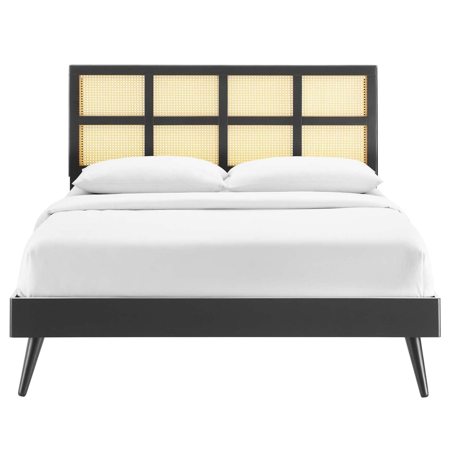 Modway Sidney Cane and Wood King Platform Bed With Splayed Legs FredCo