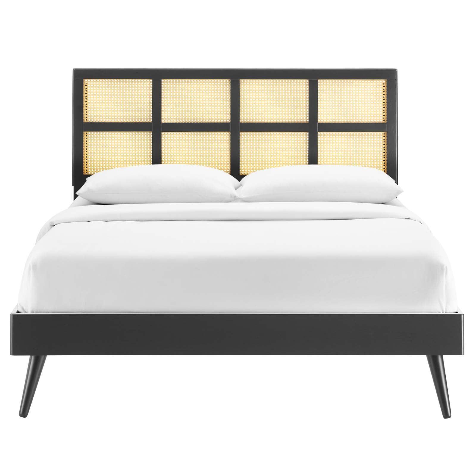 Modway Sidney Cane and Wood King Platform Bed With Splayed Legs FredCo