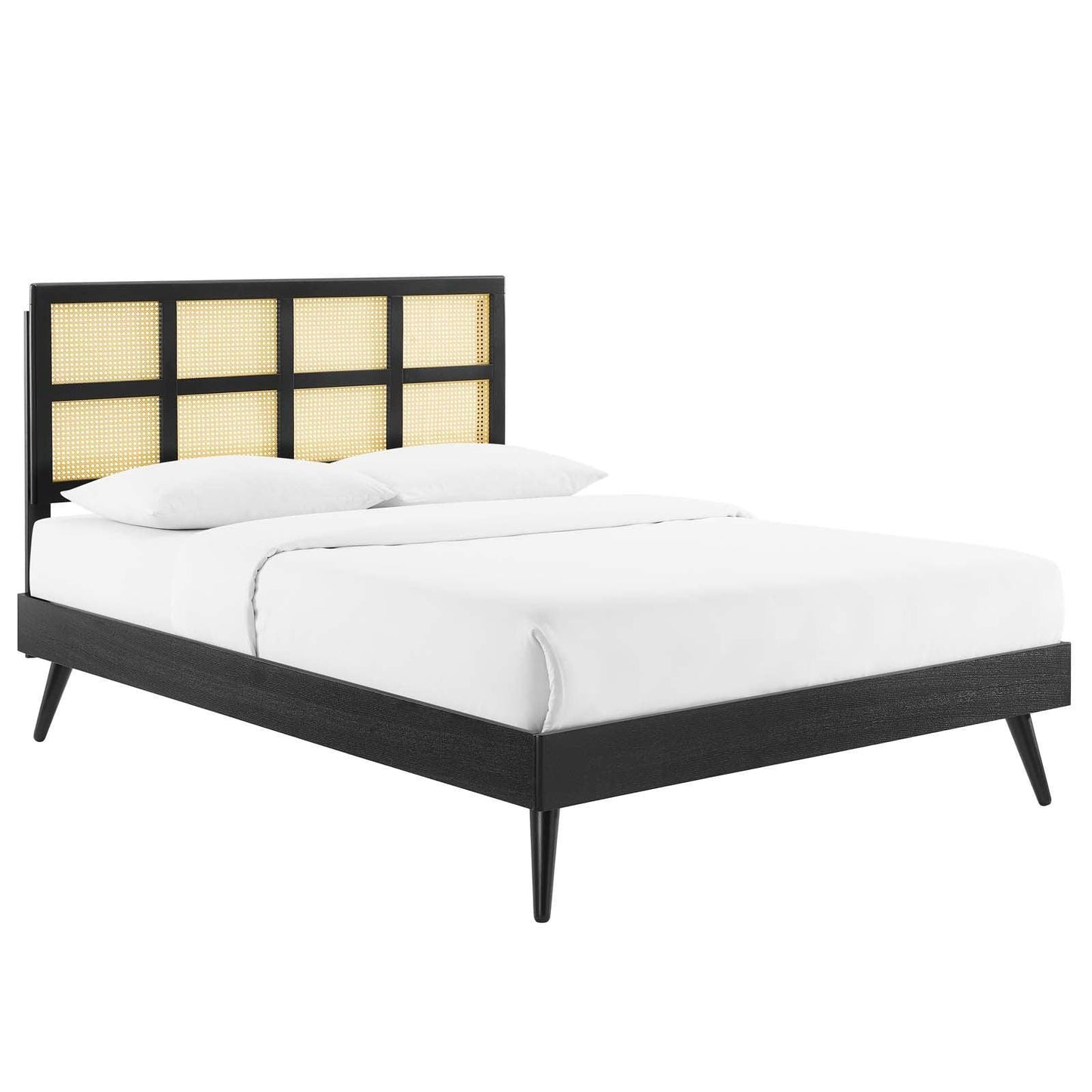 Modway Sidney Cane and Wood King Platform Bed With Splayed Legs FredCo