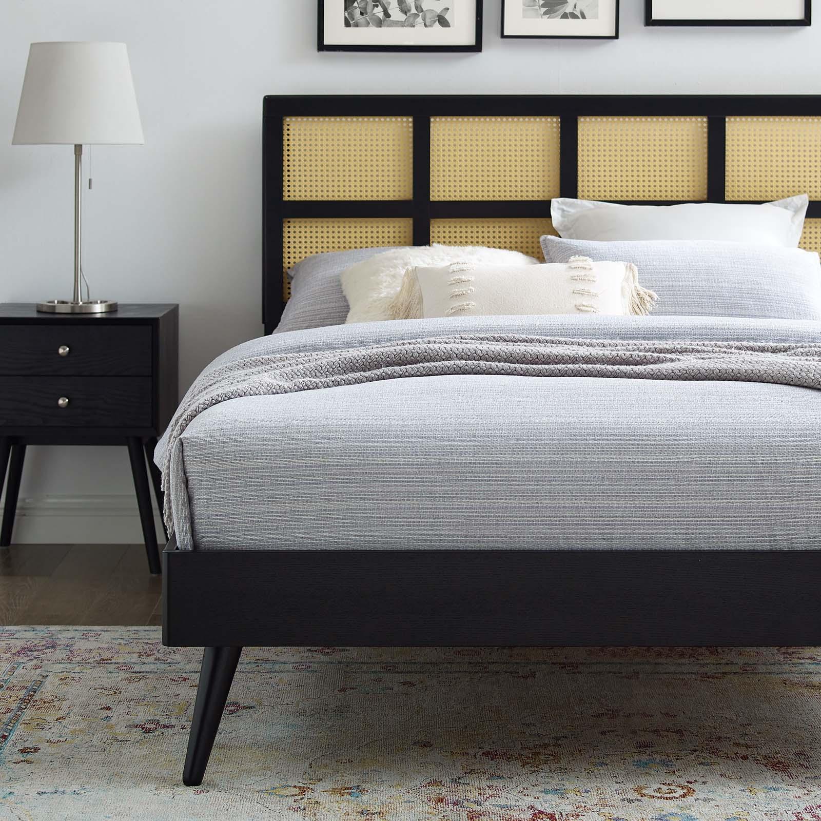 Modway Sidney Cane and Wood King Platform Bed With Splayed Legs FredCo