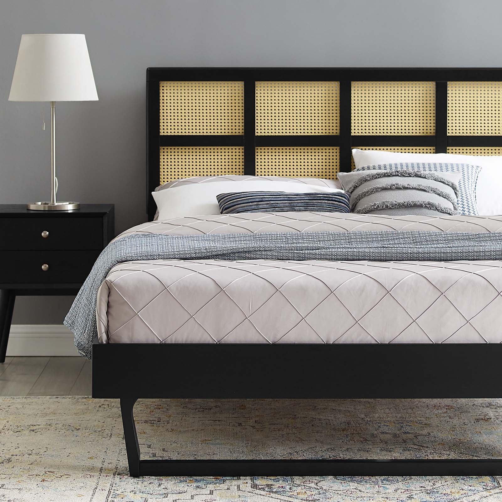 Modway Sidney Cane and Wood Queen Platform Bed With Angular Legs FredCo