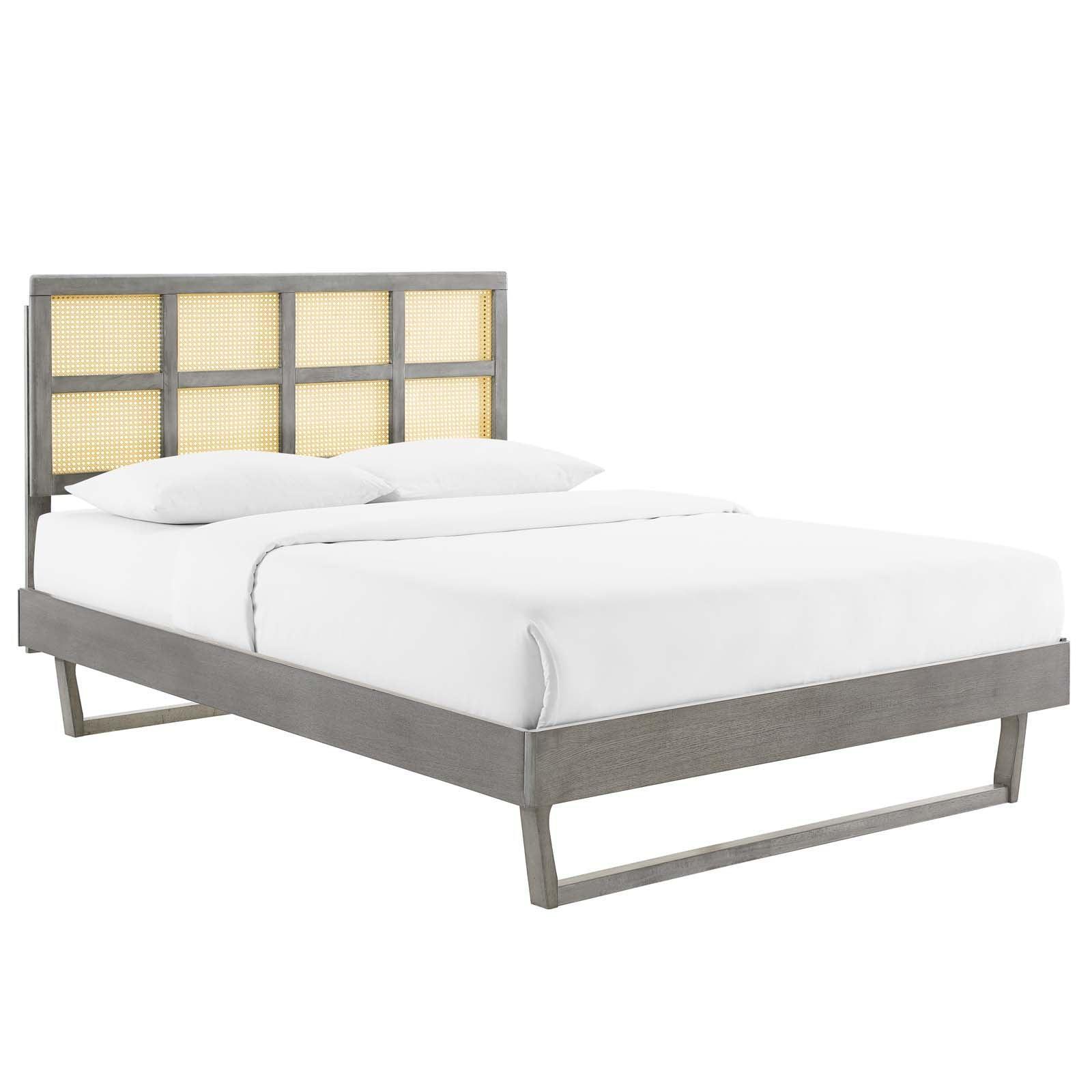 Modway Sidney Cane and Wood Queen Platform Bed With Angular Legs FredCo