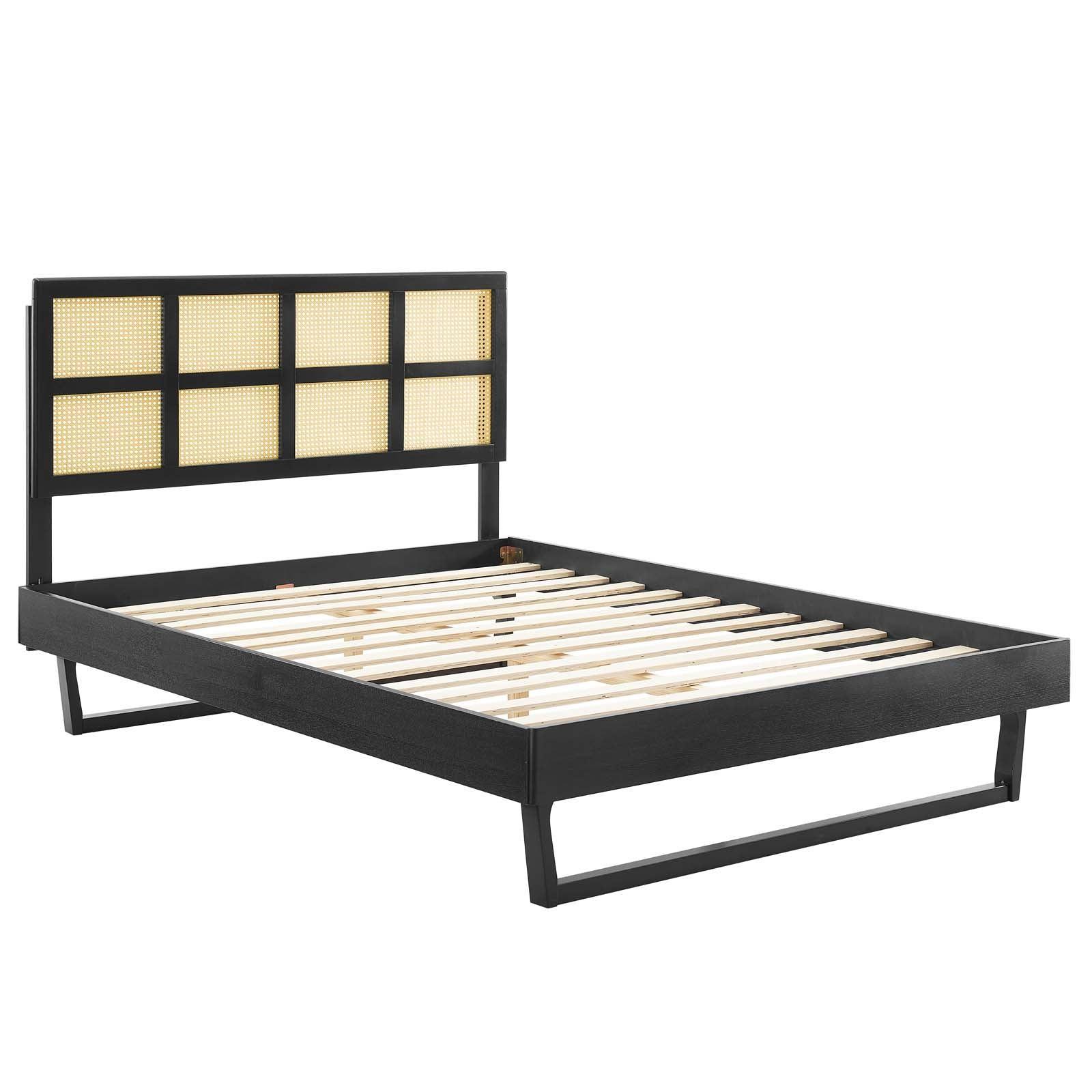 Modway Sidney Cane and Wood Queen Platform Bed With Angular Legs FredCo
