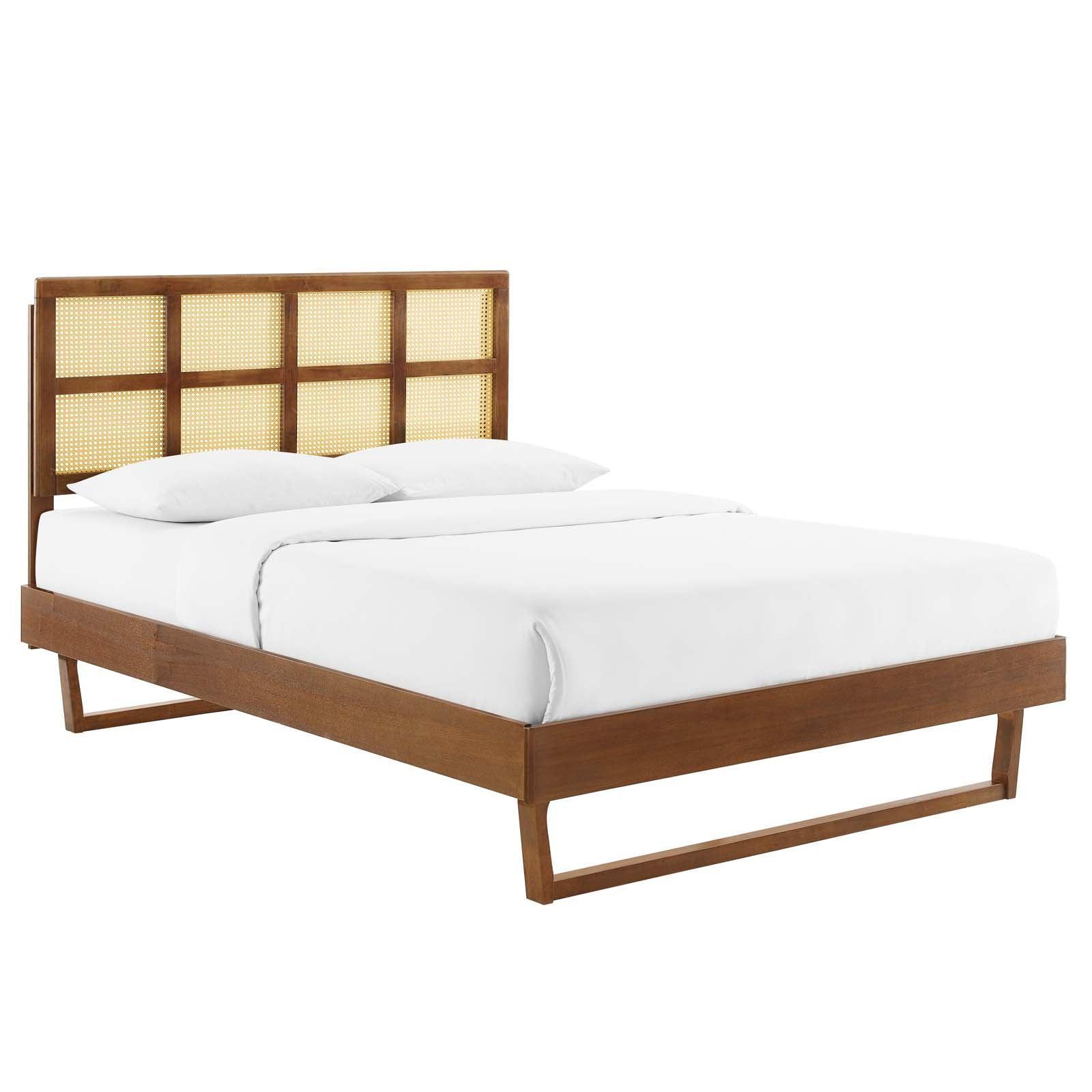 Modway Sidney Cane and Wood Queen Platform Bed With Angular Legs FredCo