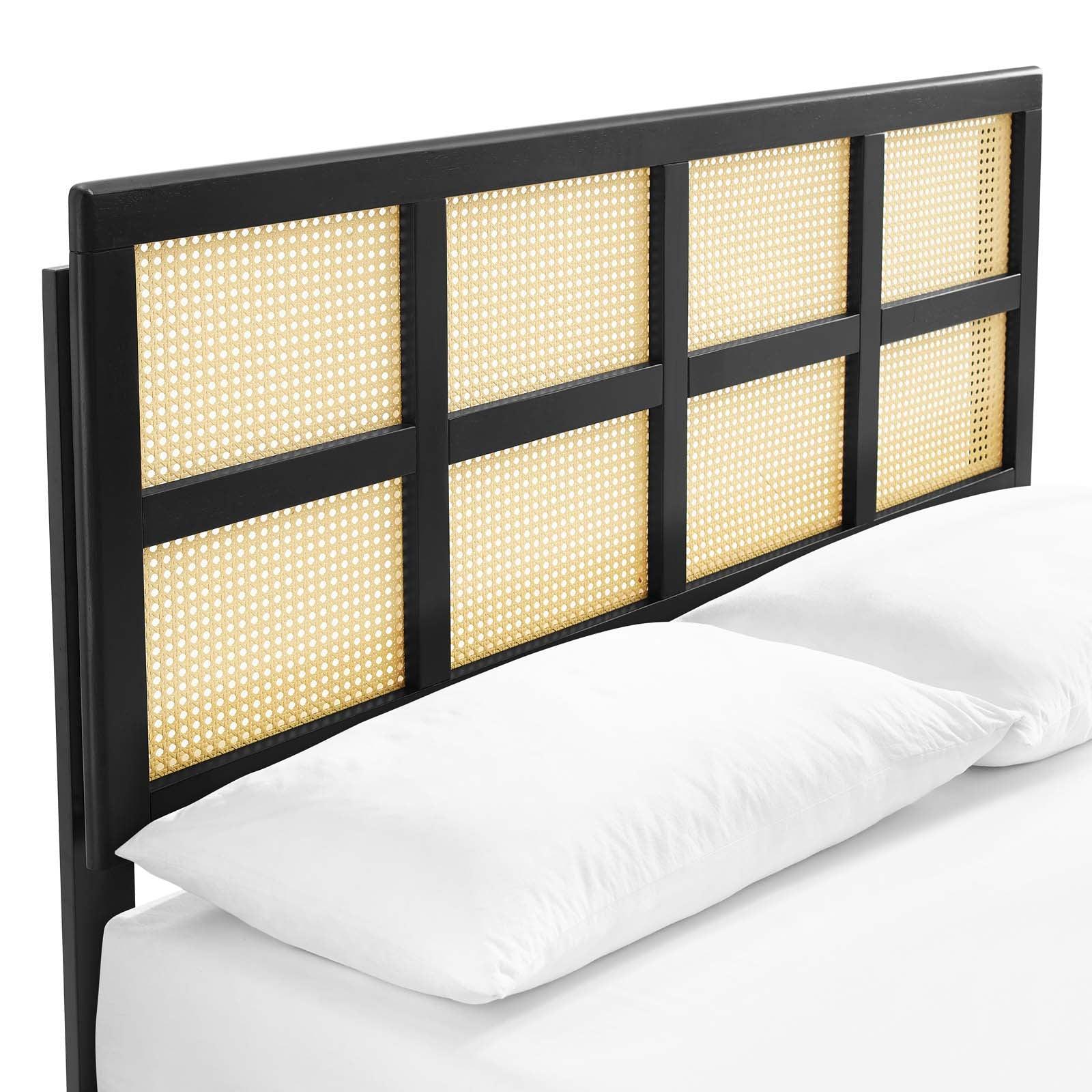 Modway Sidney Cane and Wood Queen Platform Bed With Angular Legs FredCo