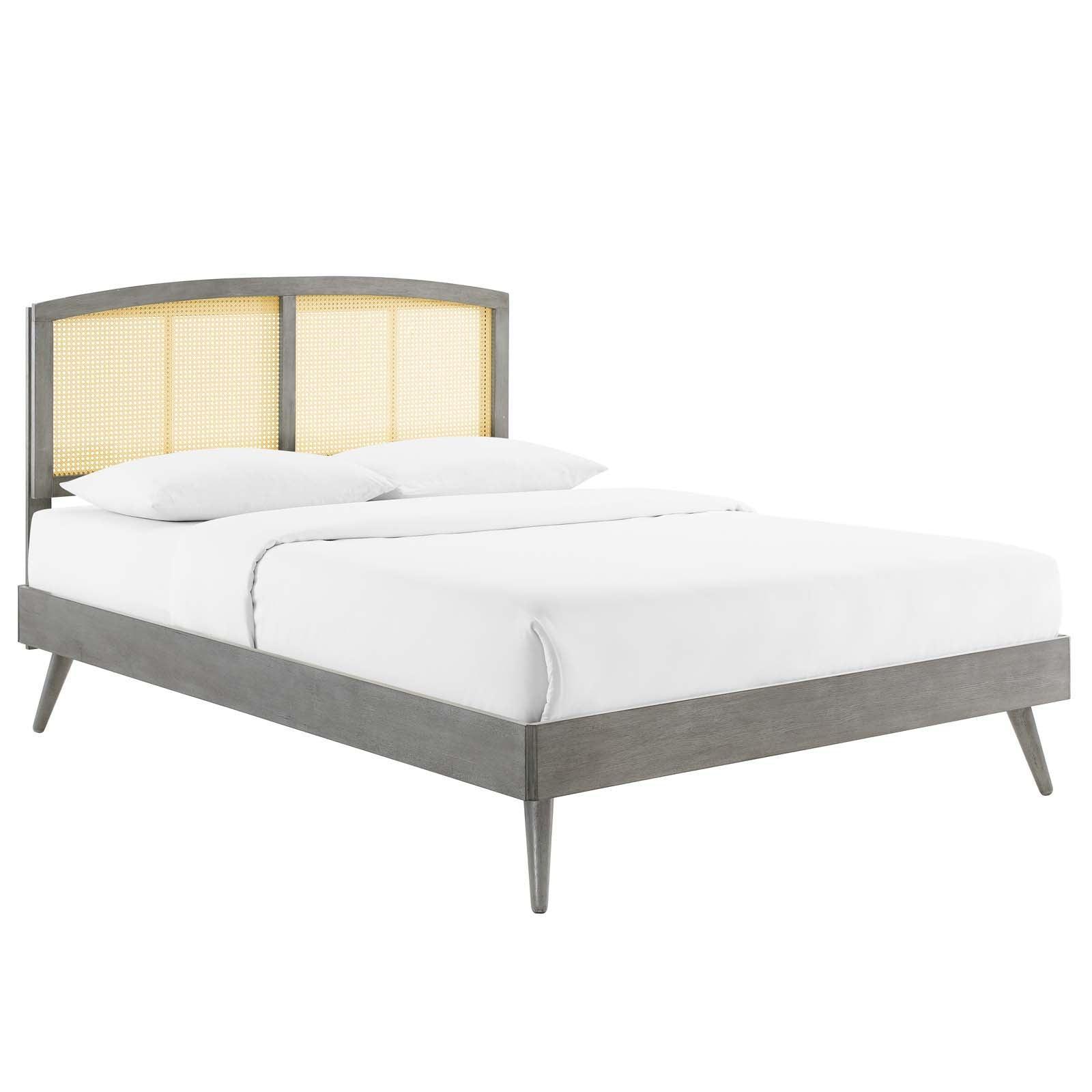 Modway Sierra Cane and Wood Full Platform Bed With Splayed Legs FredCo