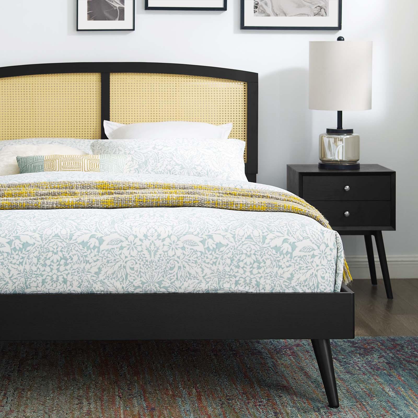 Modway Sierra Cane and Wood Full Platform Bed With Splayed Legs FredCo