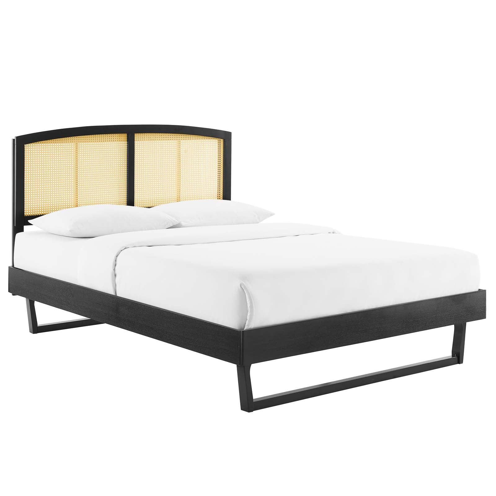Modway Sierra Cane and Wood King Platform Bed With Angular Legs FredCo