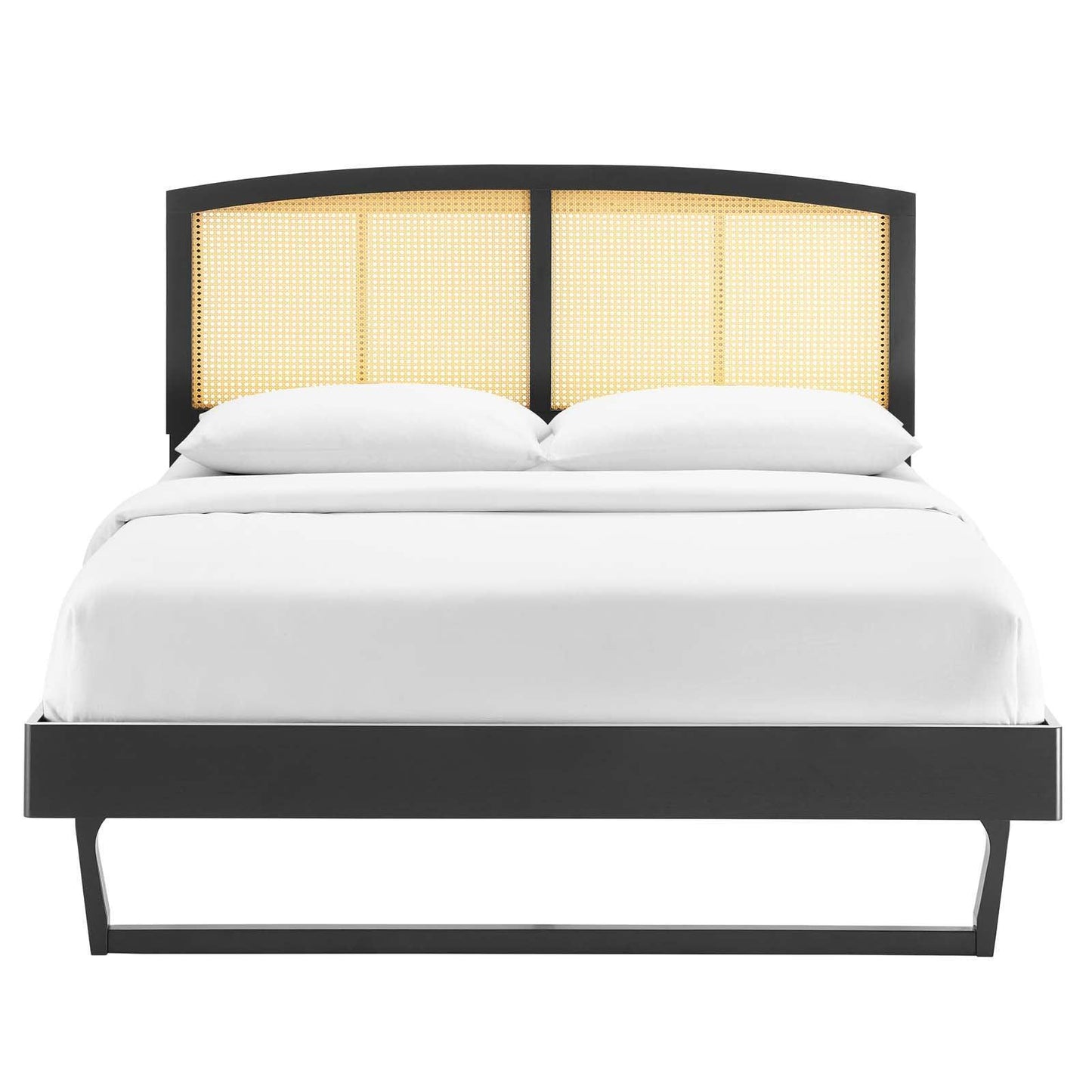 Modway Sierra Cane and Wood King Platform Bed With Angular Legs FredCo