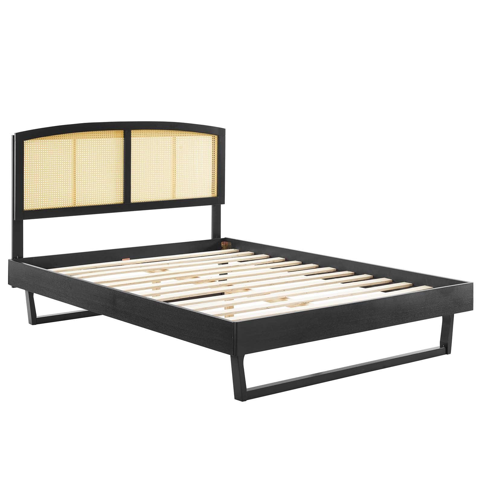 Modway Sierra Cane and Wood King Platform Bed With Angular Legs FredCo