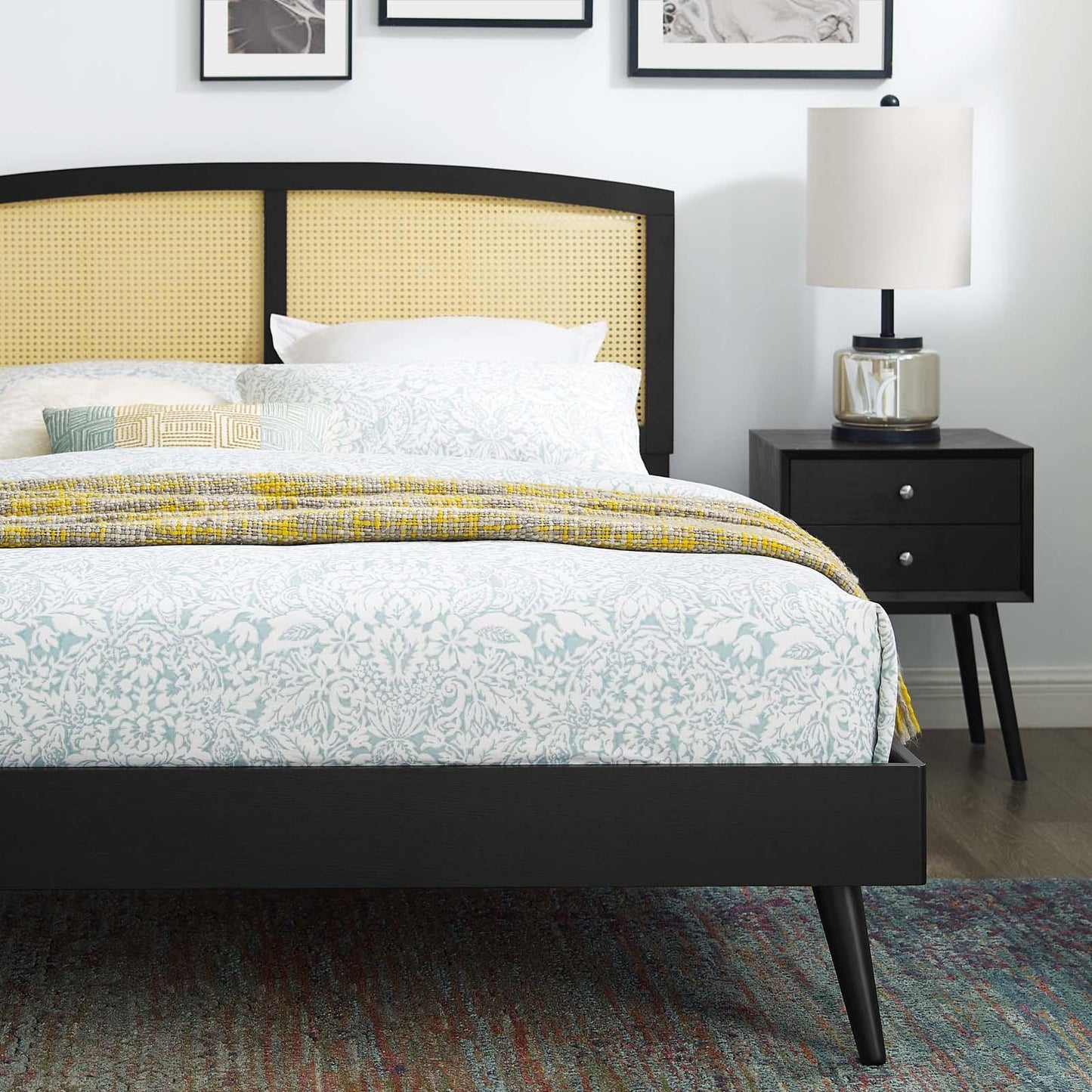Modway Sierra Cane and Wood King Platform Bed With Splayed Legs FredCo