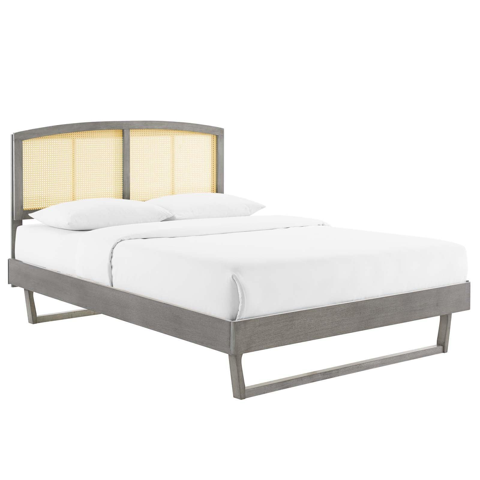 Modway Sierra Cane and Wood Queen Platform Bed With Angular Legs FredCo