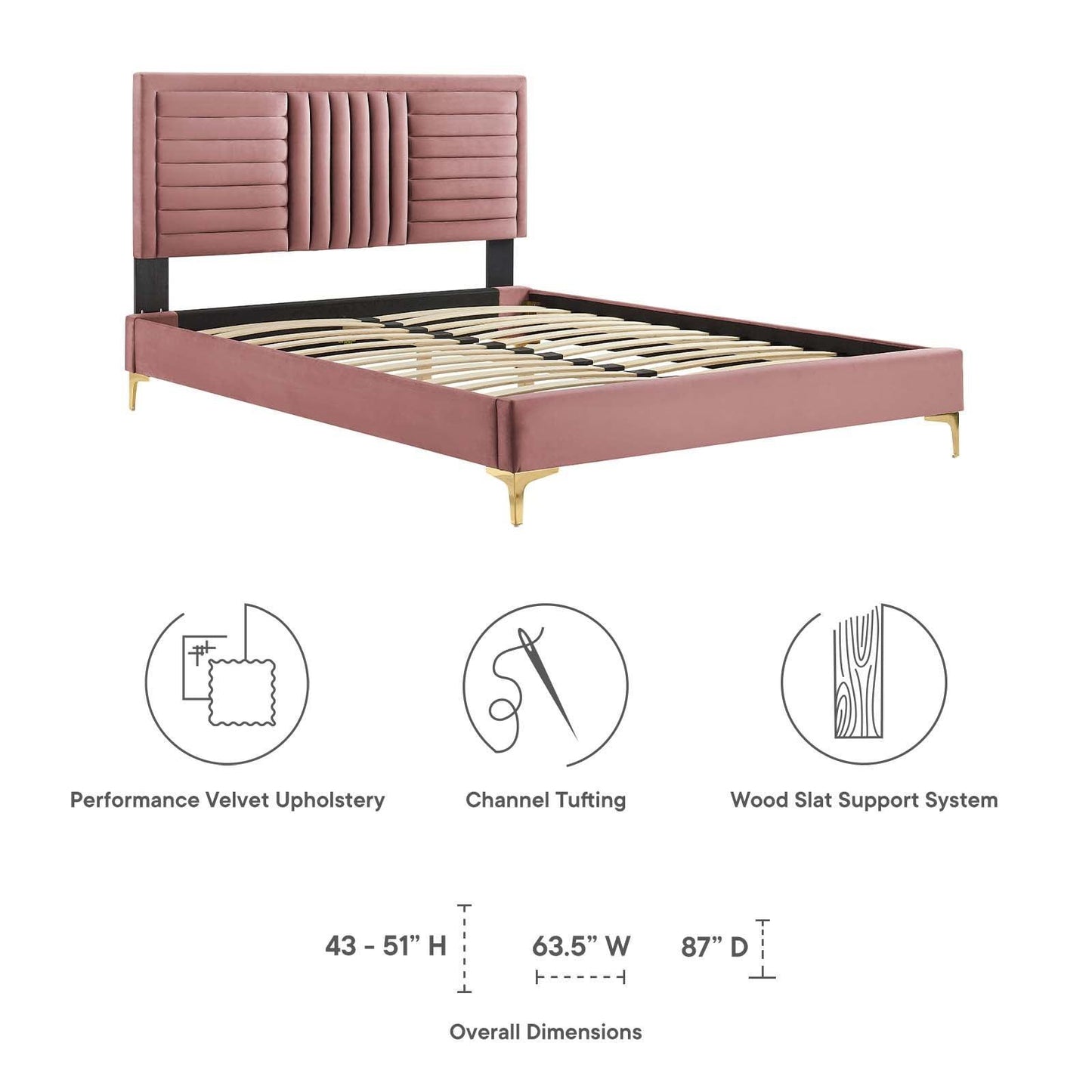Modway Sofia Channel Tufted Performance Velvet King Platform Bed FredCo