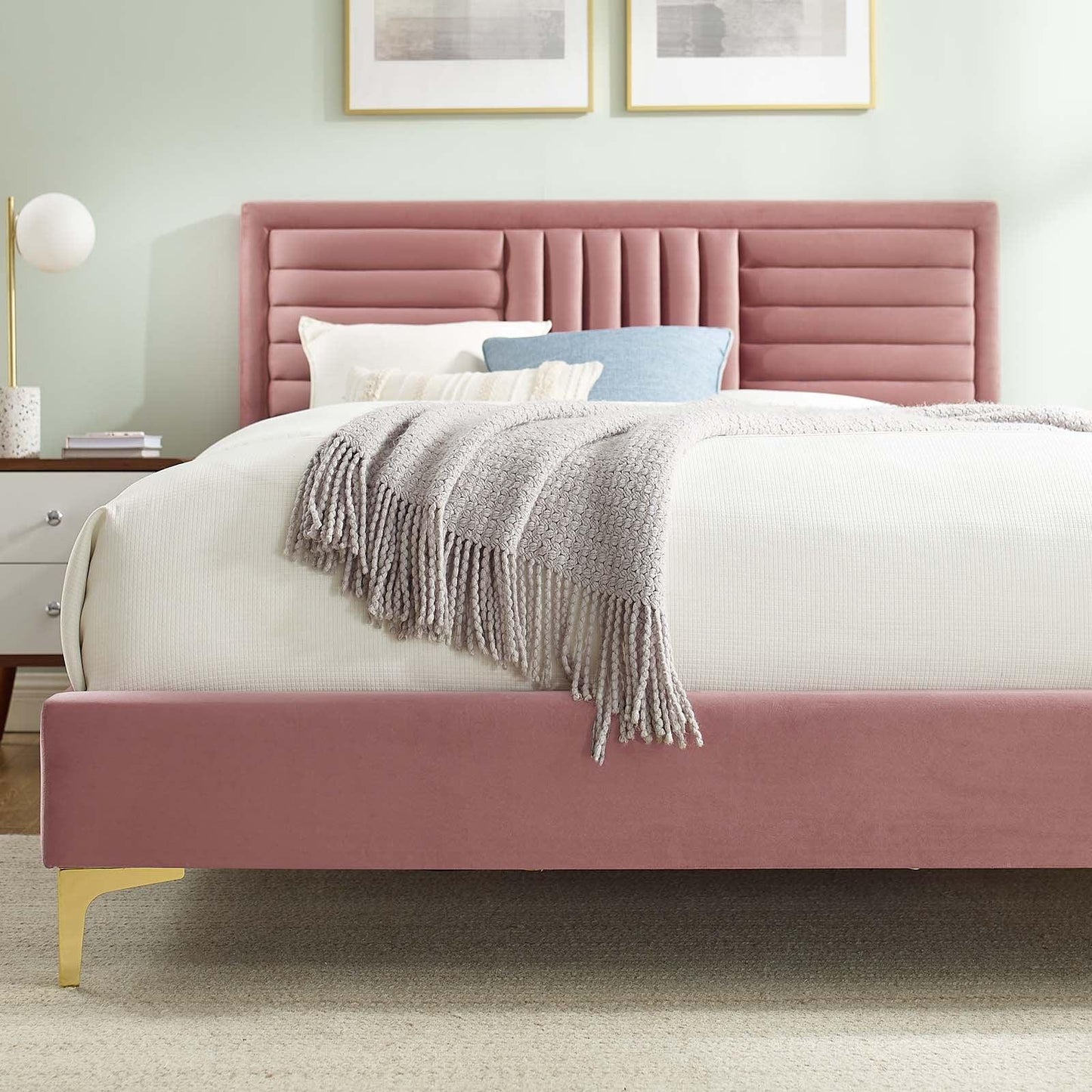 Modway Sofia Channel Tufted Performance Velvet King Platform Bed FredCo