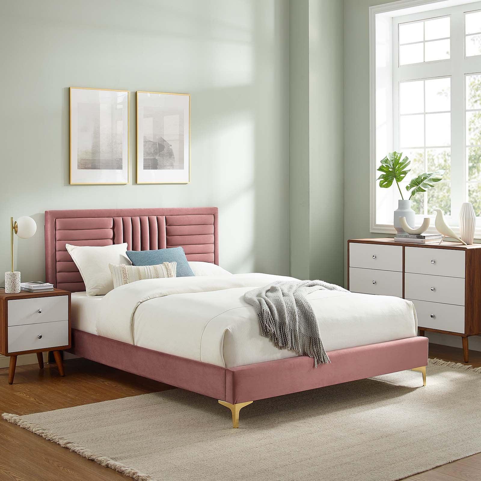 Modway Sofia Channel Tufted Performance Velvet King Platform Bed FredCo