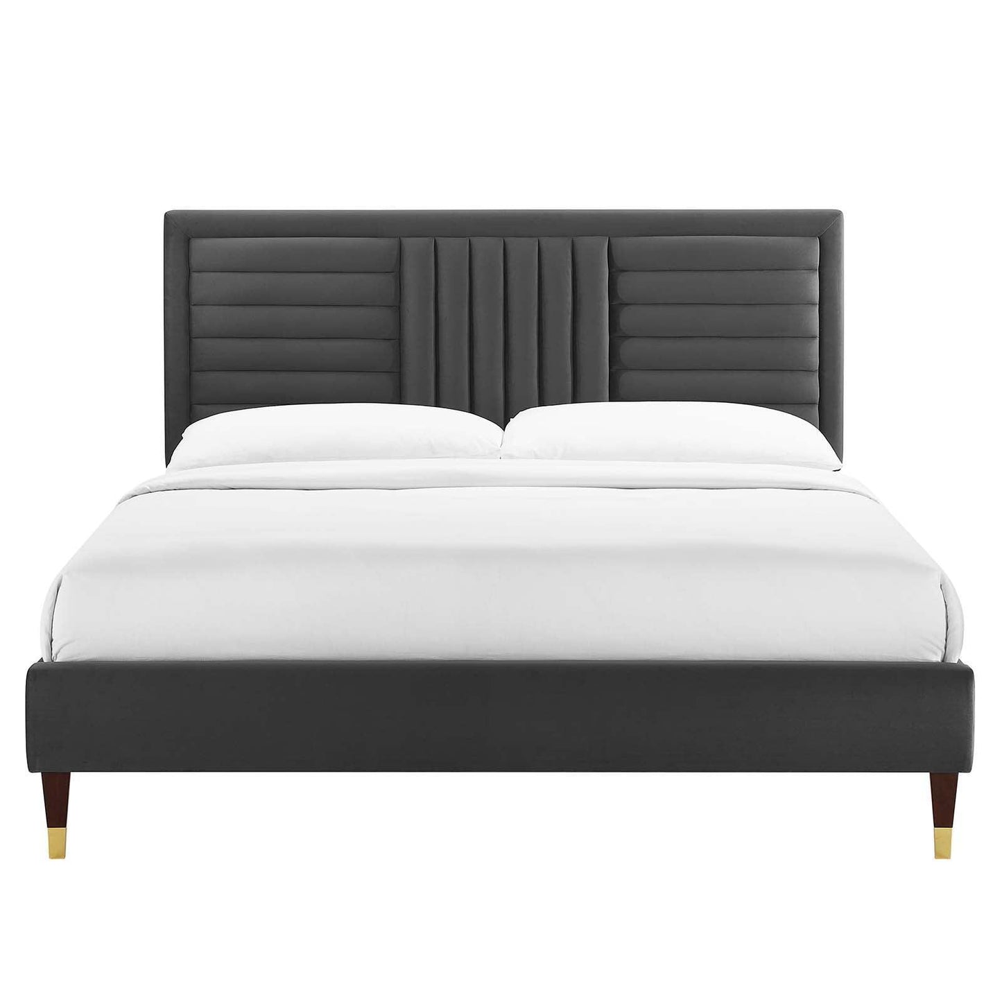 Modway Sofia Channel Tufted Performance Velvet Queen Platform Bed FredCo