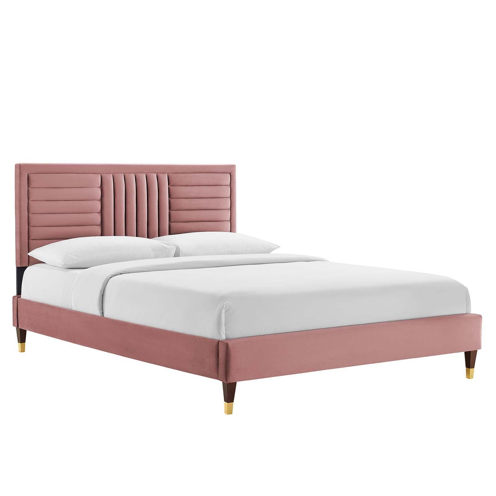 Modway Sofia Channel Tufted Performance Velvet Queen Platform Bed FredCo