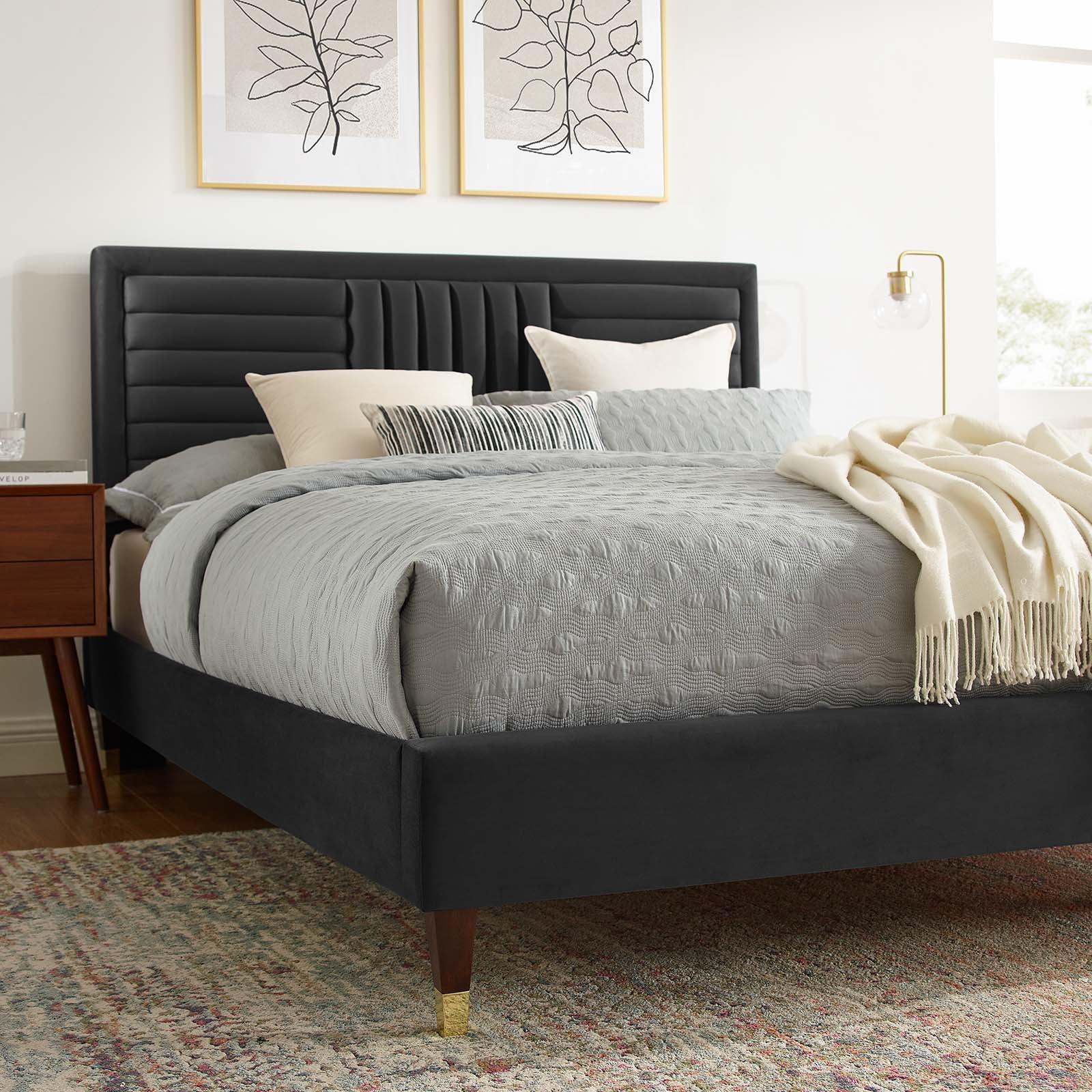 Modway Sofia Channel Tufted Performance Velvet Queen Platform Bed FredCo