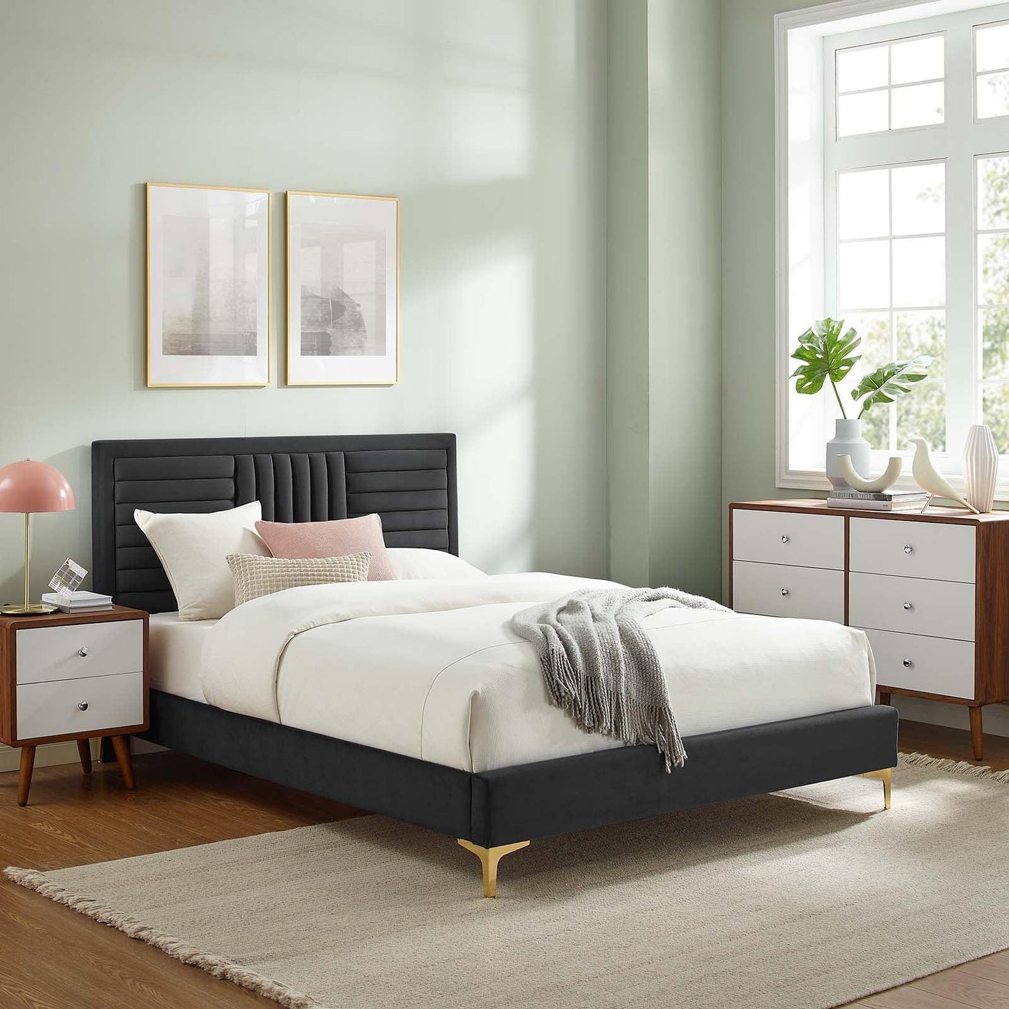 Modway Sofia Channel Tufted Performance Velvet Twin Platform Bed FredCo