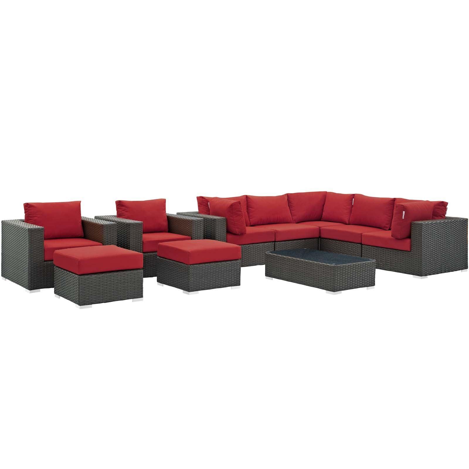 Modway Sojourn 10 Piece Outdoor Patio Sunbrella® Sectional Set FredCo