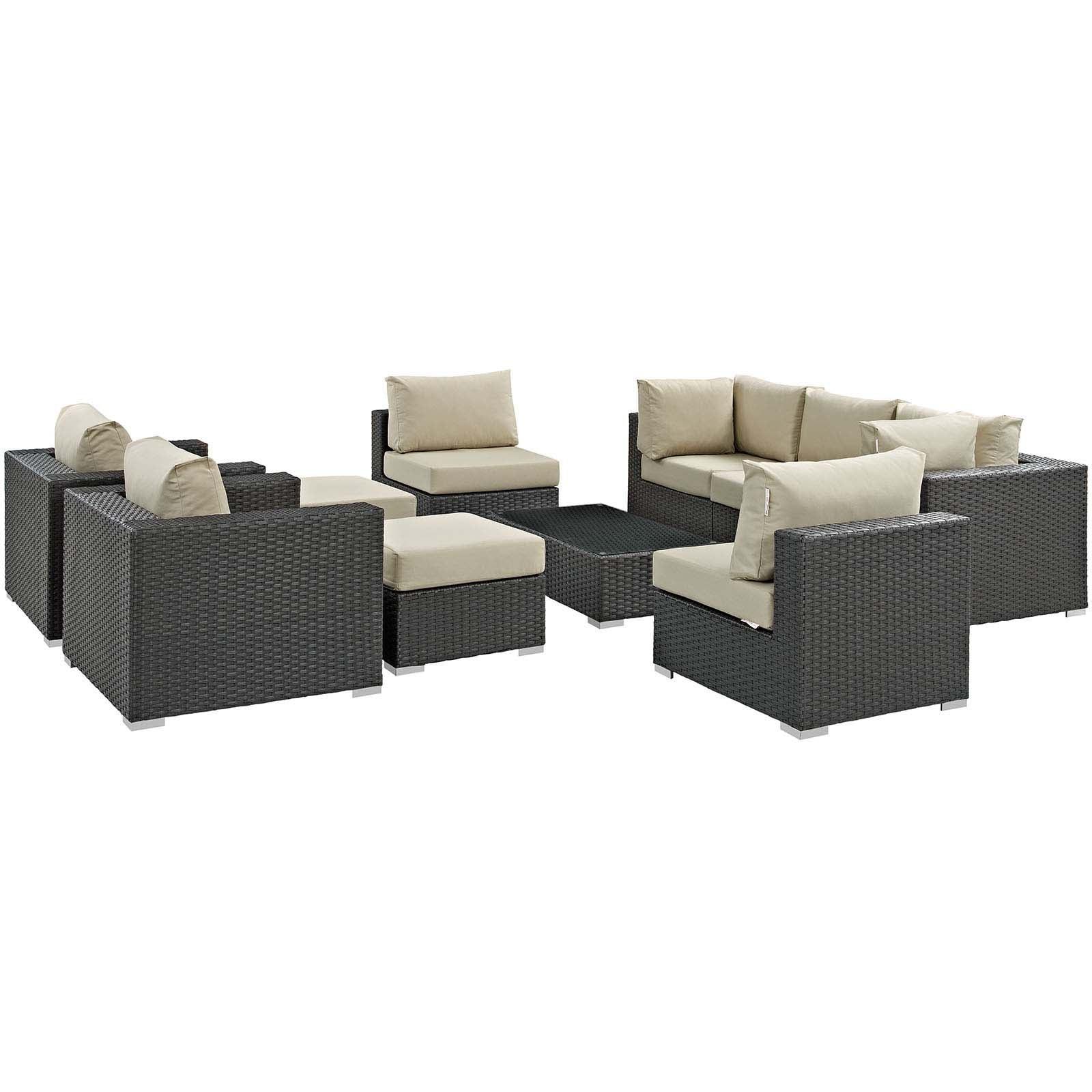 Modway Sojourn 10 Piece Outdoor Patio Sunbrella® Sectional Set FredCo