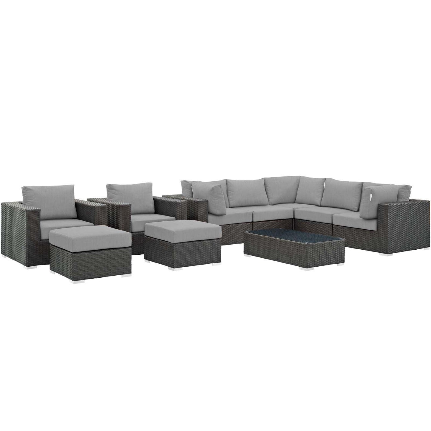Modway Sojourn 10 Piece Outdoor Patio Sunbrella® Sectional Set FredCo
