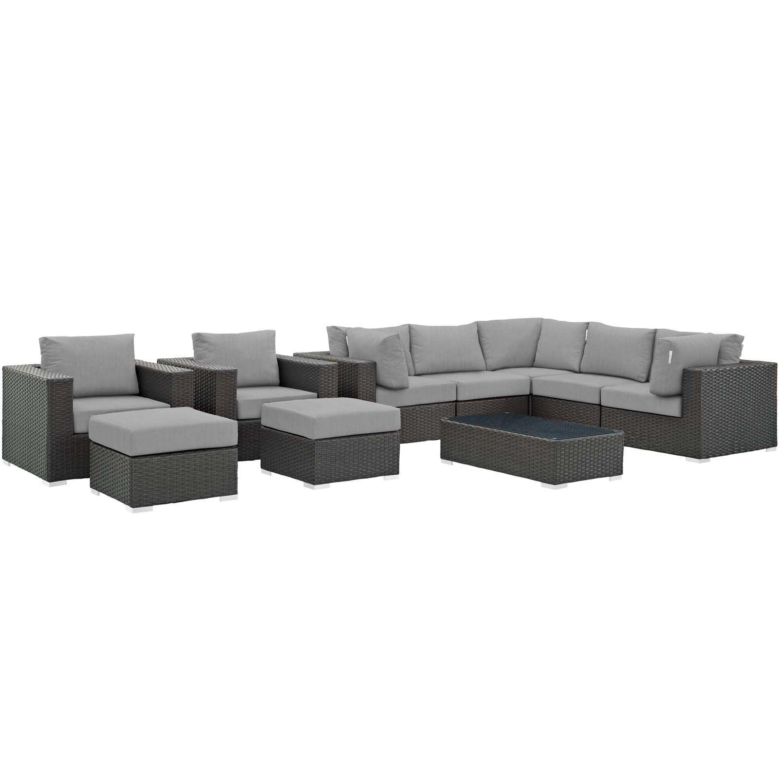 Modway Sojourn 10 Piece Outdoor Patio Sunbrella® Sectional Set FredCo
