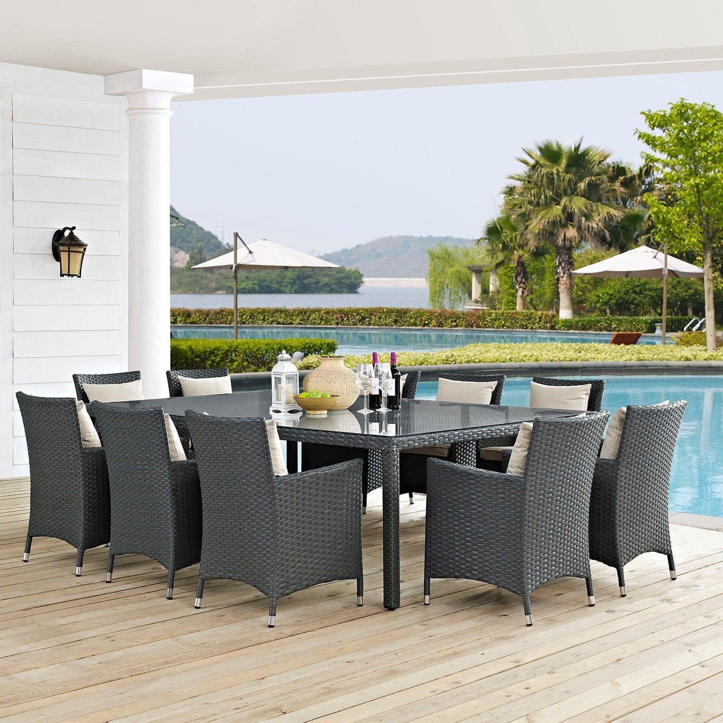 Modway Sojourn 11 Piece Outdoor Patio Sunbrella® Dining Set, EEI-2311 FredCo