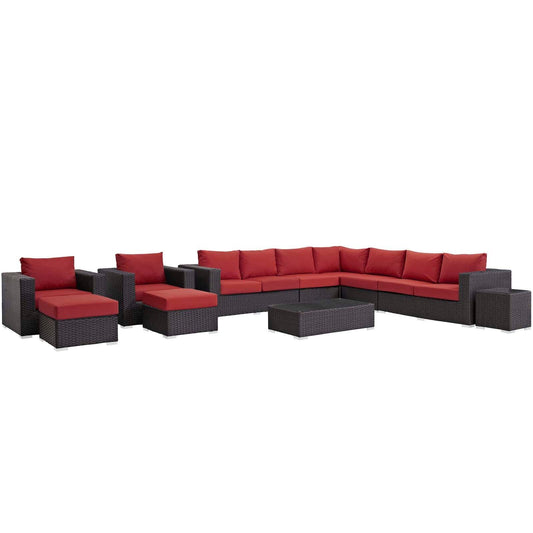 Modway Sojourn 11 Piece Outdoor Patio Sunbrella® Sectional Set FredCo