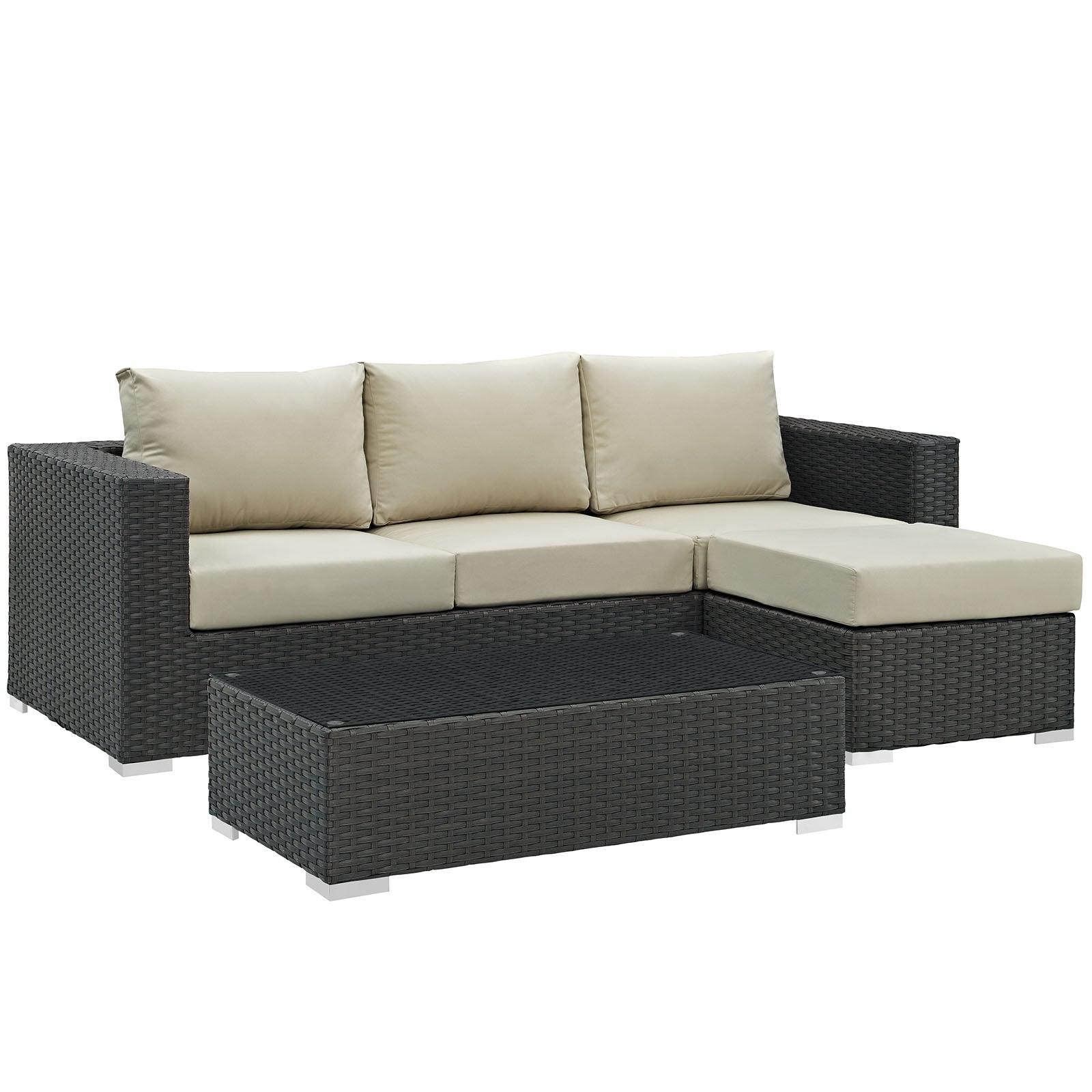 Modway Sojourn 3 Piece Outdoor Patio Sunbrella® Sectional Set FredCo
