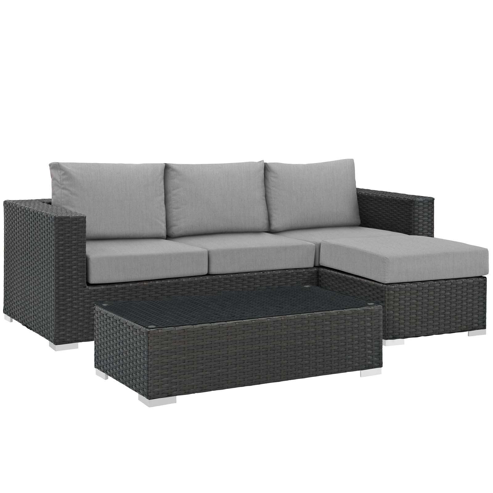 Modway Sojourn 3 Piece Outdoor Patio Sunbrella® Sectional Set FredCo