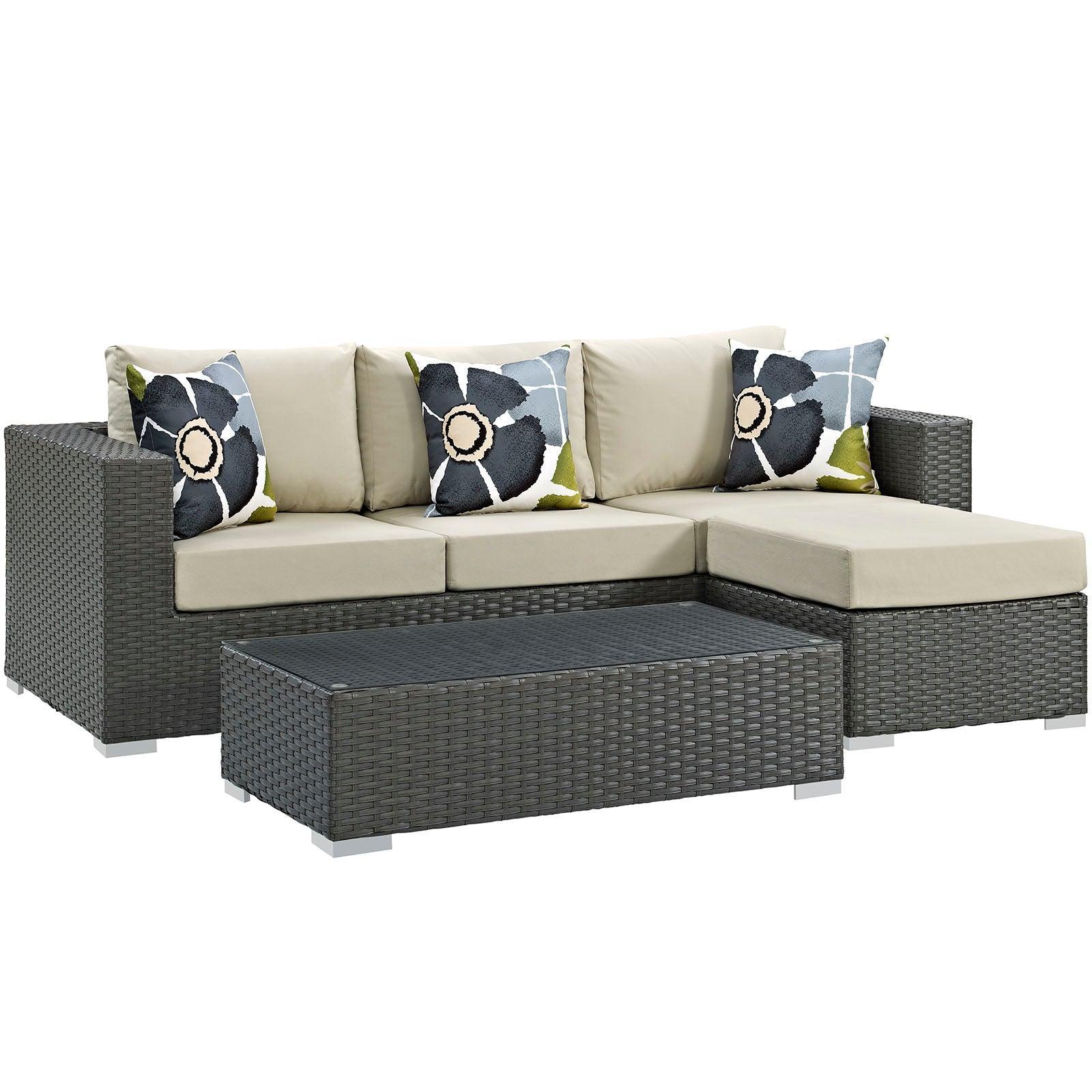 Modway Sojourn 3 Piece Outdoor Patio Sunbrella® Sectional Set, EEI-2384 FredCo