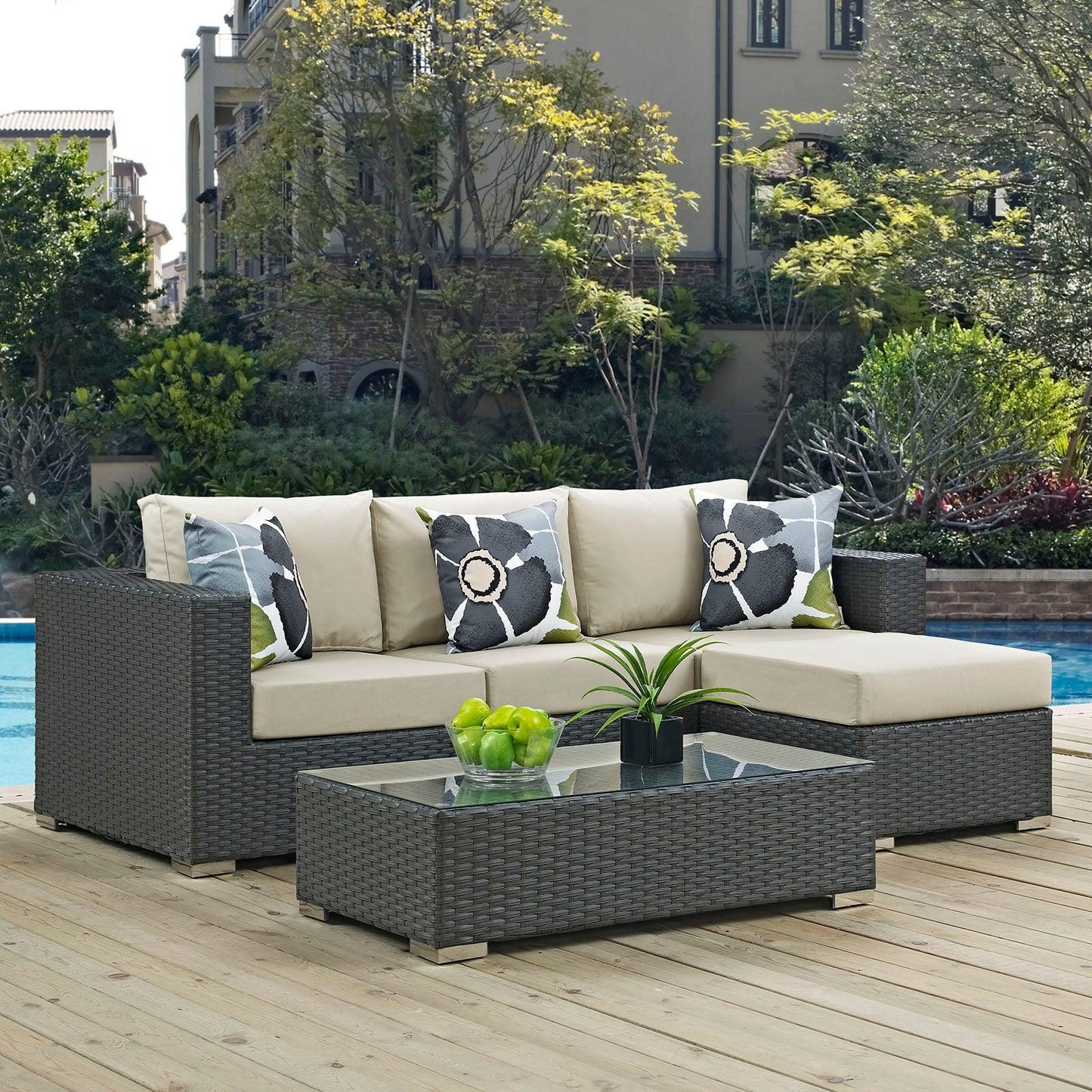 Modway Sojourn 3 Piece Outdoor Patio Sunbrella® Sectional Set, EEI-2384 FredCo