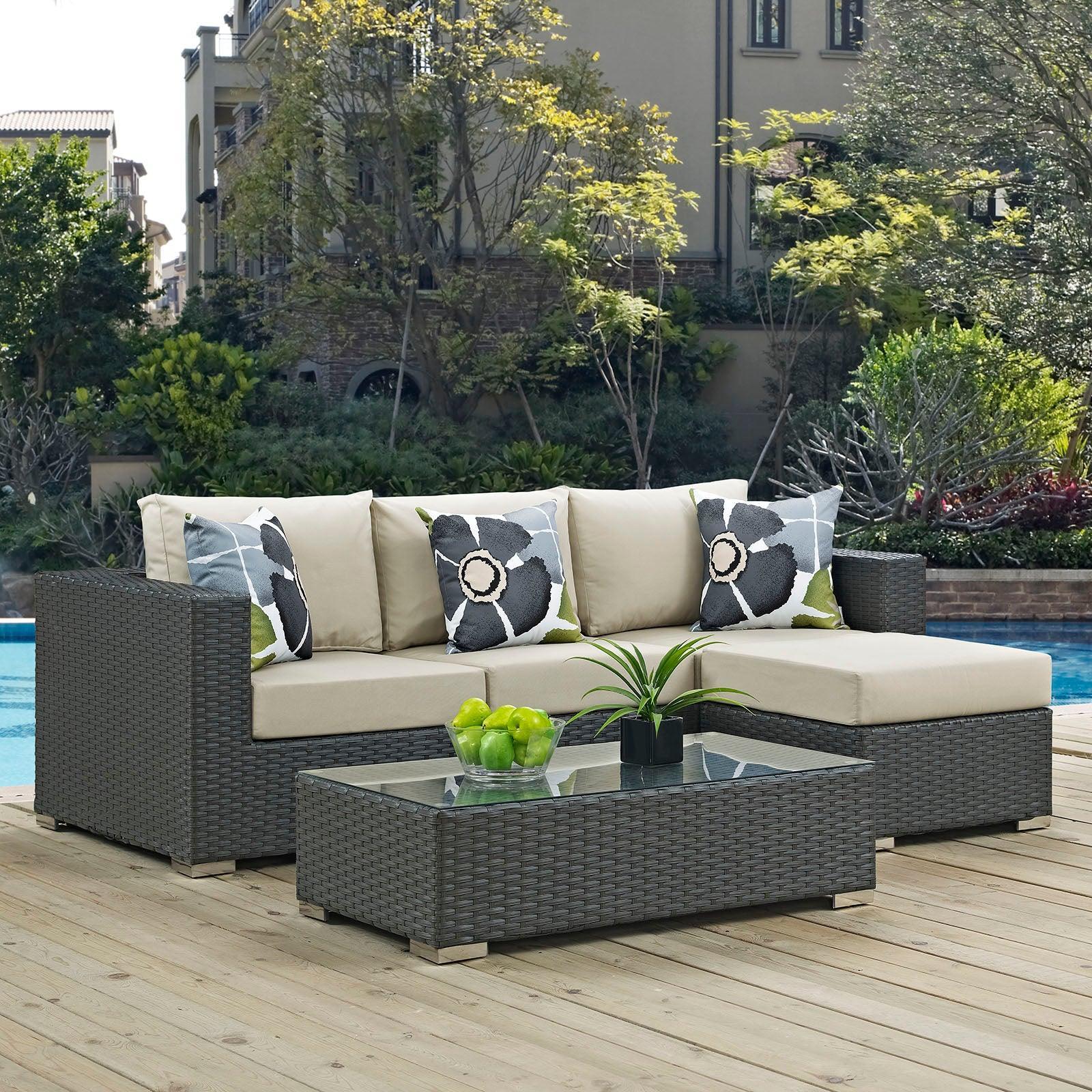 Modway Sojourn 3 Piece Outdoor Patio Sunbrella® Sectional Set, EEI-2384 FredCo