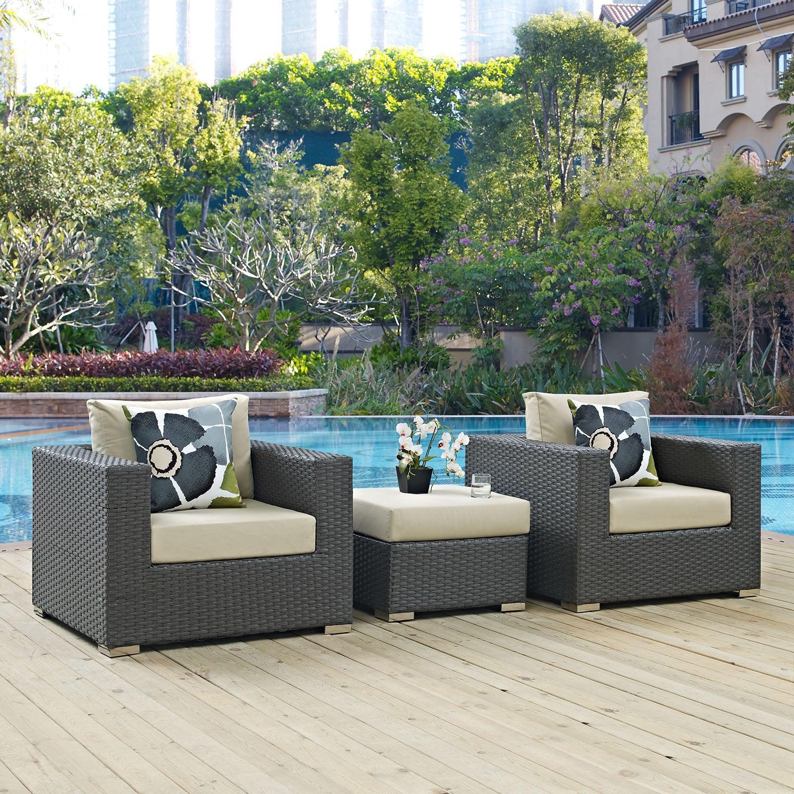 Modway Sojourn 3 Piece Outdoor Patio Sunbrella® Sectional Set, EEI-2386 FredCo