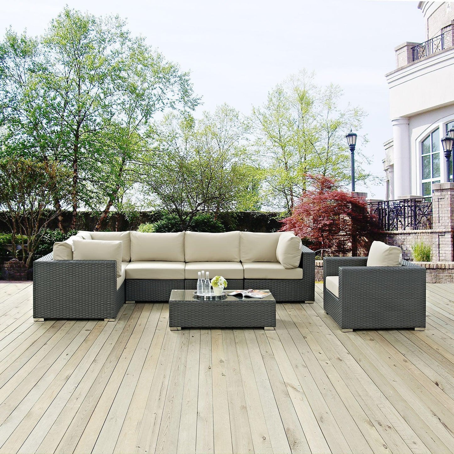 Modway Sojourn 7 Piece Outdoor Patio Sunbrella® Sectional Set FredCo