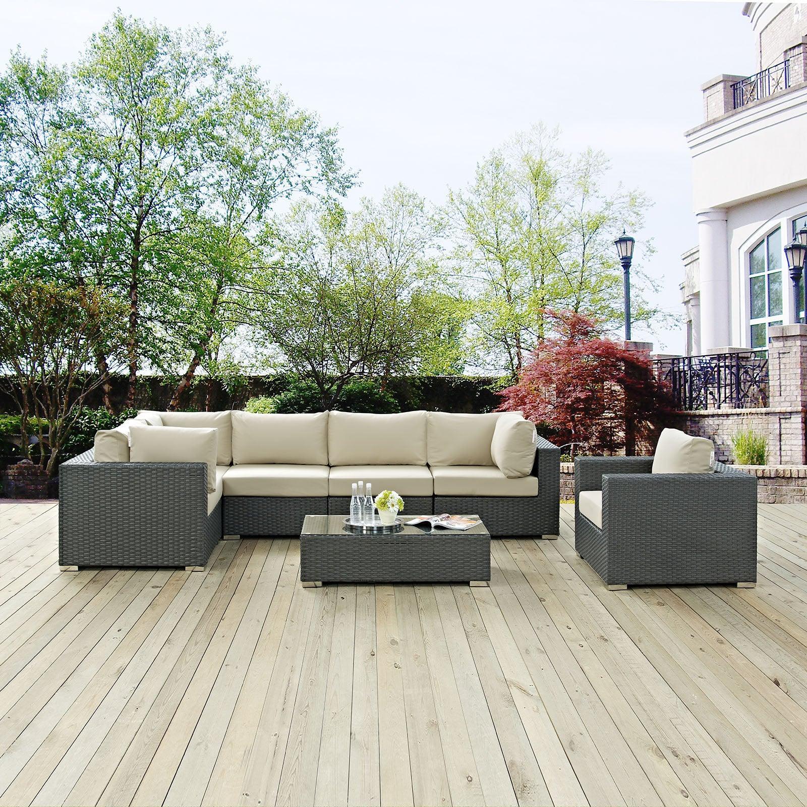 Modway Sojourn 7 Piece Outdoor Patio Sunbrella® Sectional Set FredCo