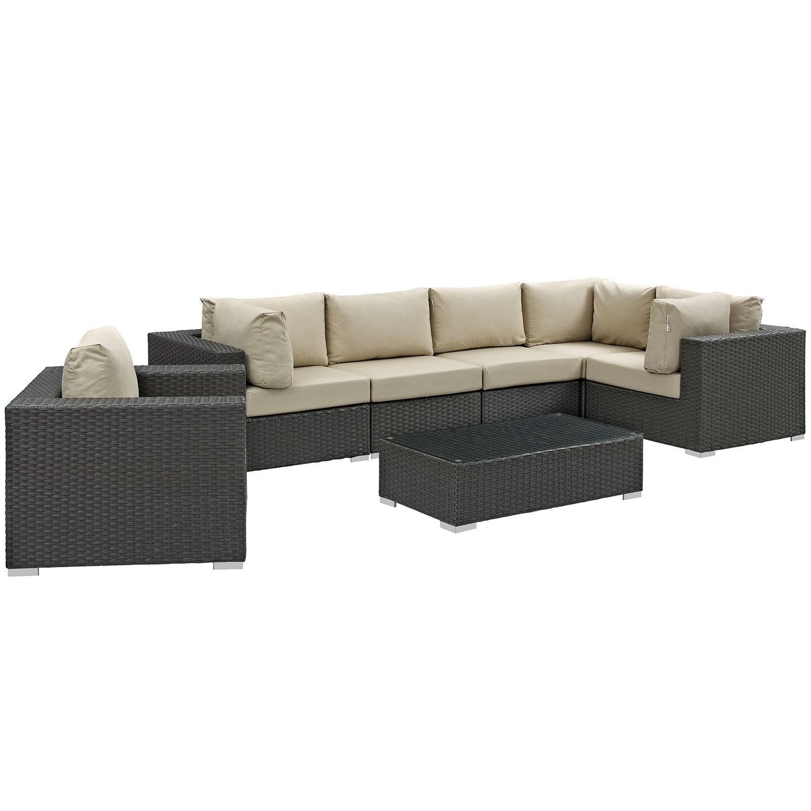 Modway Sojourn 7 Piece Outdoor Patio Sunbrella® Sectional Set FredCo