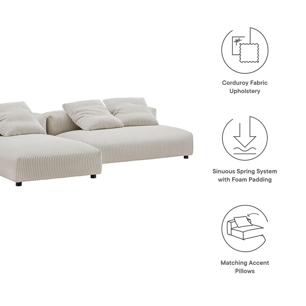 Modway Solace 2-Piece Modular Corduroy Upholstered Sectional Sofa With Chaise FredCo