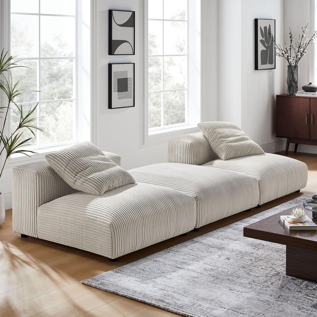 Modway Solace 3-Piece Modular Corduroy Upholstered Sectional Sofa FredCo