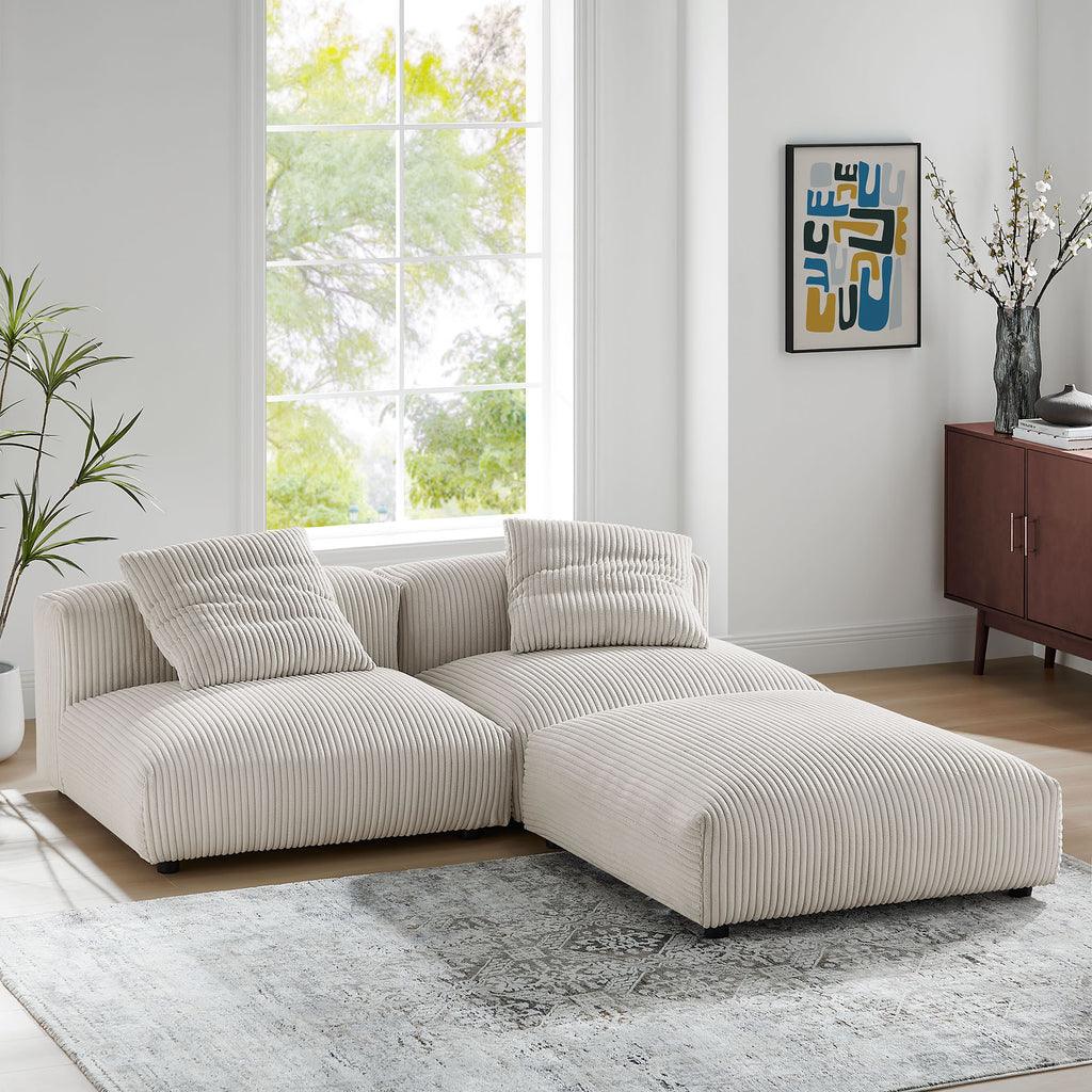 Modway Solace 3-Piece Modular Corduroy Upholstered Sectional Sofa FredCo