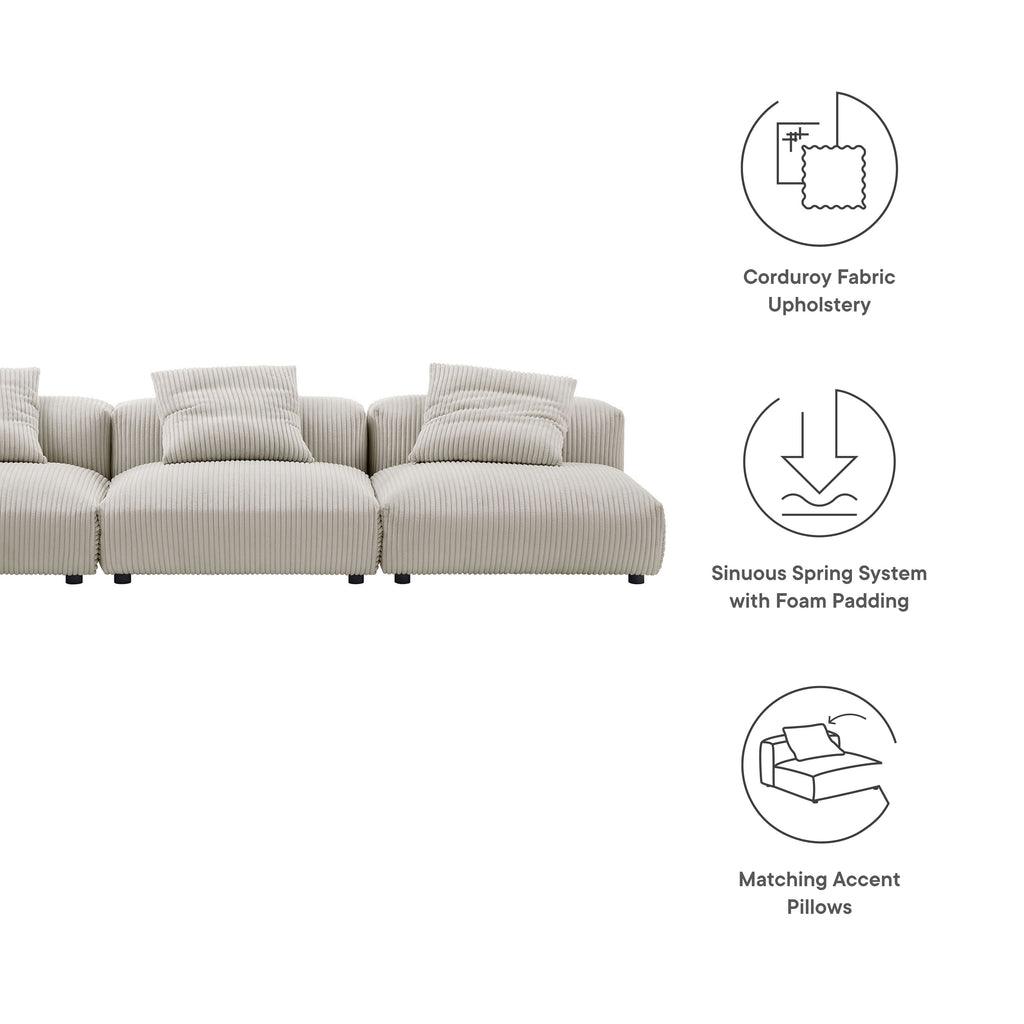 Modway Solace 3-Piece Modular Corduroy Upholstered Sofa FredCo