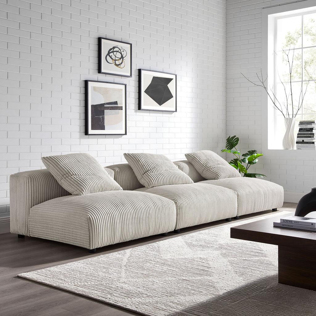 Modway Solace 3-Piece Modular Corduroy Upholstered Sofa FredCo