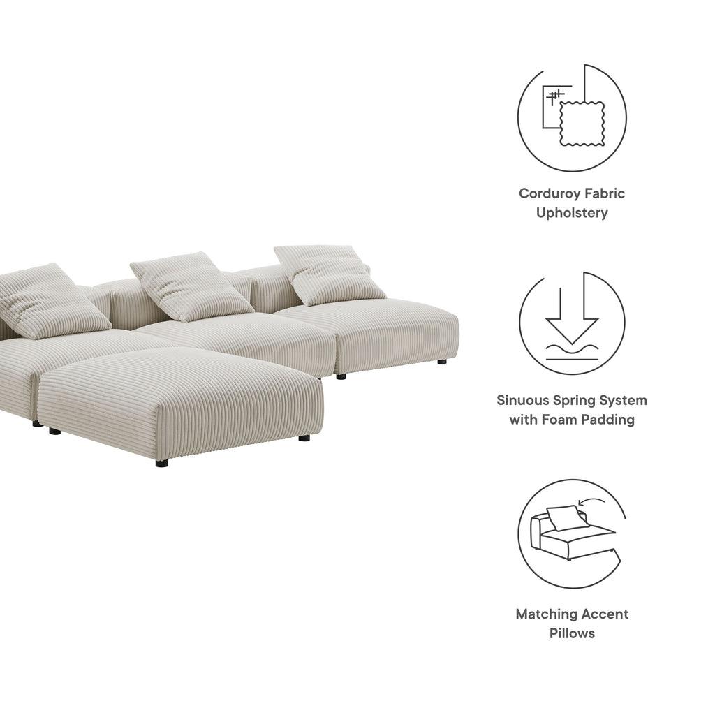 Modway Solace 4-Piece Modular Corduroy Upholstered Sectional Sofa FredCo