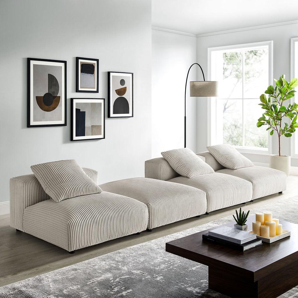 Modway Solace 4-Piece Modular Corduroy Upholstered Sectional Sofa FredCo