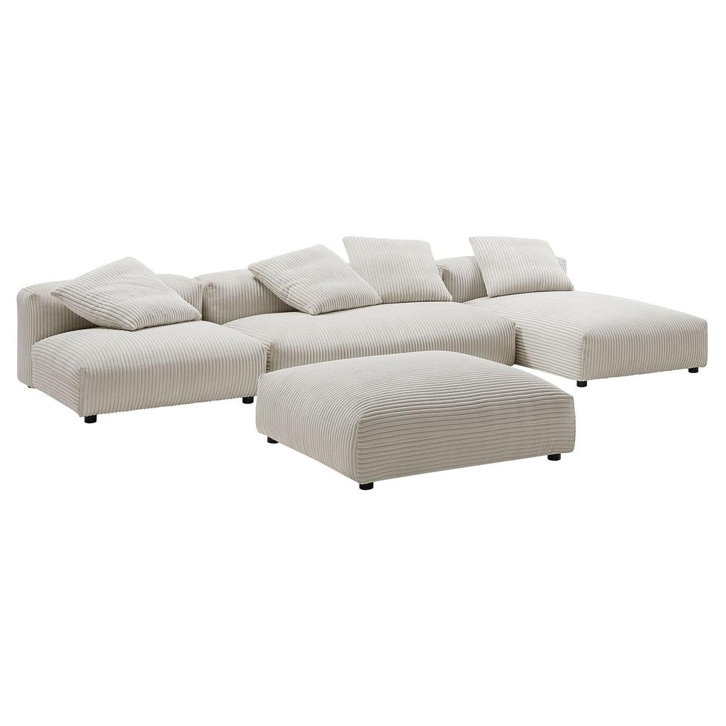 Modway Solace 4-Piece Modular Corduroy Upholstered Sectional Sofa With Ottoman FredCo