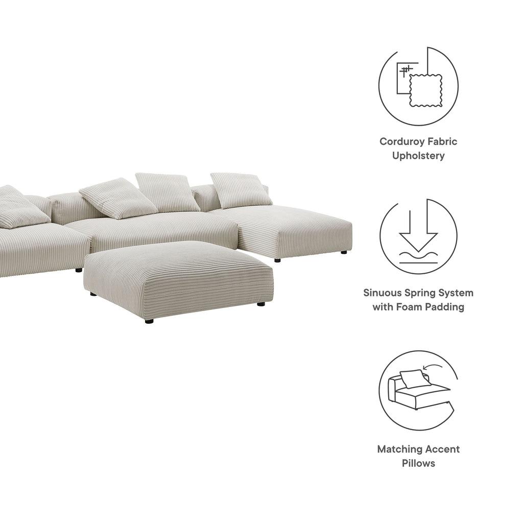 Modway Solace 4-Piece Modular Corduroy Upholstered Sectional Sofa With Ottoman FredCo