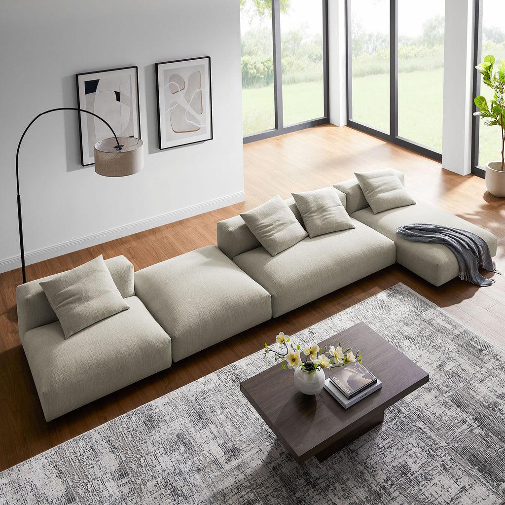 Modway Solace 4-Piece Modular Upholstered Fabric Sectional Sofa With Ottoman FredCo